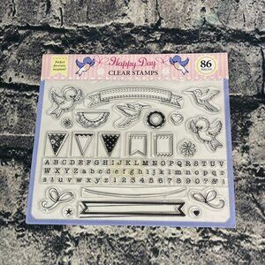 Happy Days 86 Clear Stamps Alphabet Birds Banners Scrolls